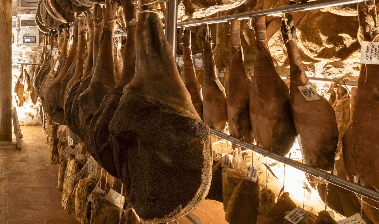 Visiting the curing and aging rooms during a cured meats experience