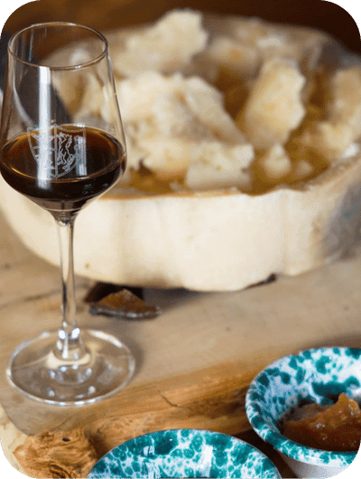 Traditional pairing of Vino Santo and aged pecorino cheese